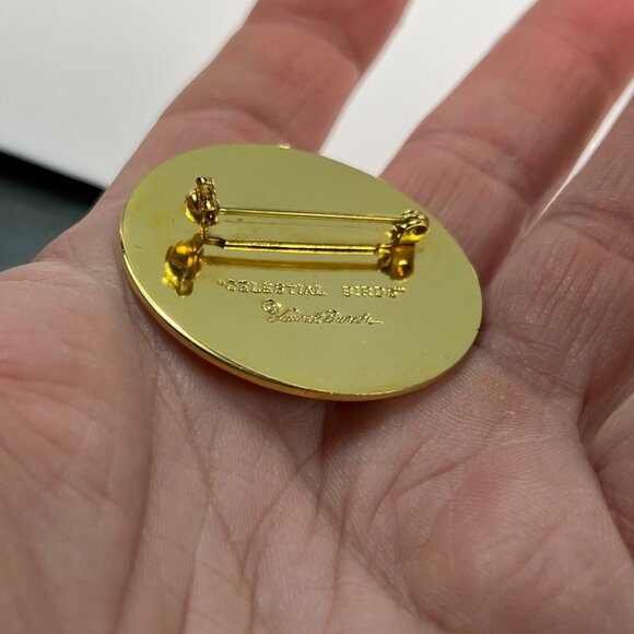 Celestial Birds Enamel Brooch Pin RARE Signed Laurel Burch Cream Gold Tone MCM - Picture 5 of 8